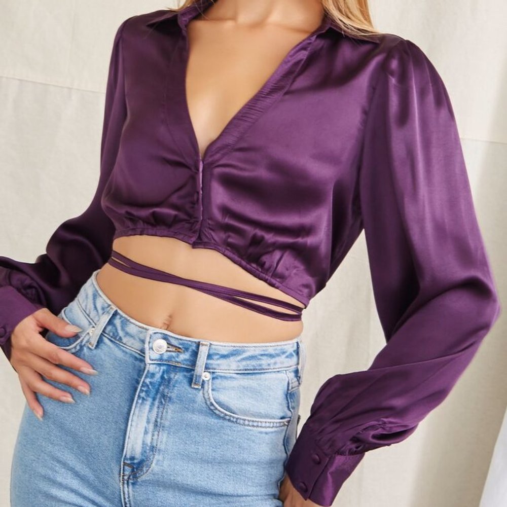 Forever 21 / Purple Satin Plunging Neck Crop